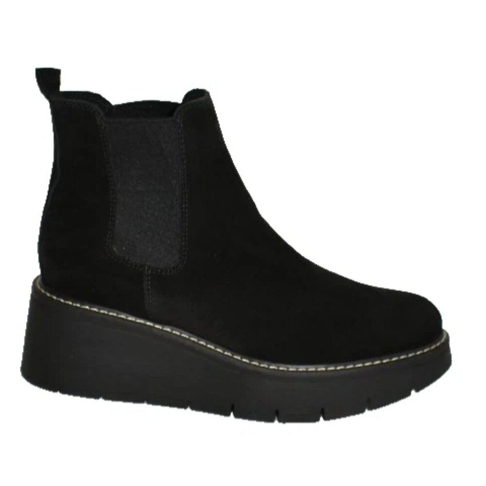 New! LA CANADIENNE Berrie Suede Wedge Platform Bootie Sz 10 M Black DD521